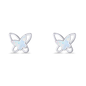 Butterfly Stud Earring Lab Created White Opal Push Back 925 Sterling Silver Wholesale